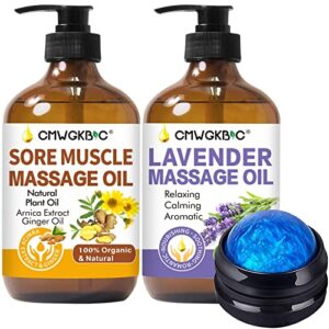 massage oil for massage therapy,ginger oil lymphatic drainage-arnica sore muscle oil massage & lavender oil relaxing massage oils, massage kit with massage roller ball mother day father day gifts men