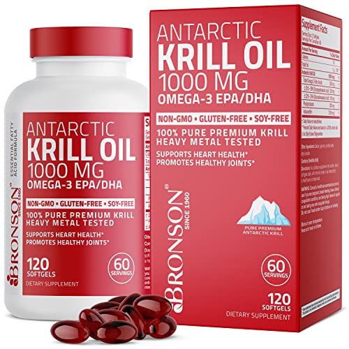 Bronson Antarctic Krill Oil 1000 mg with Omega-3s EPA, DHA, Astaxanthin and Phospholipids 120 Softgels (60 Servings)