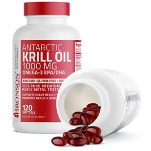 Bronson Antarctic Krill Oil 1000 mg with Omega-3s EPA, DHA, Astaxanthin and Phospholipids 120 Softgels (60 Servings)