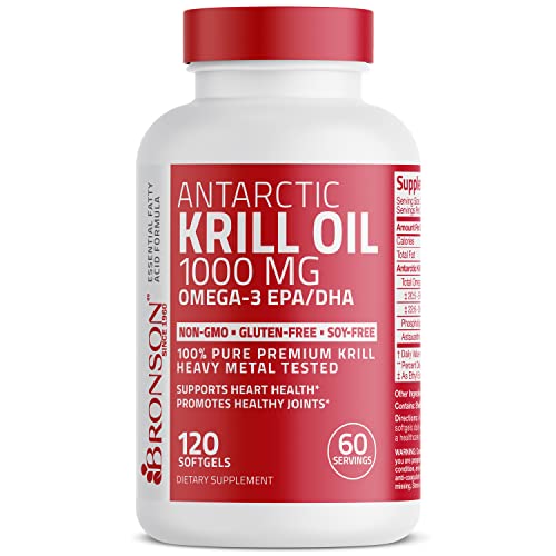 Bronson Antarctic Krill Oil 1000 mg with Omega-3s EPA, DHA, Astaxanthin and Phospholipids 120 Softgels (60 Servings)