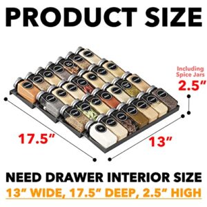 SpaceAid Spice Drawer Organizer with 28 Spice Jars, 386 Spice Labels and Chalk Marker, 4 Tier Seasoning Rack Tray Insert for Kitchen Drawers, 13" Wide x 17.5" Deep