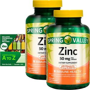spring valley zinc 50 mg with vitamin d3 50 mcg capsules + “vitamins & minerals – a to z” – better idea guide (2 pack 300 ct)