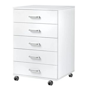 tusy 5-drawer chest, storage dresser cabinet with wheels, white