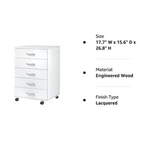 TUSY 5-Drawer Chest, Storage Dresser Cabinet with Wheels, White