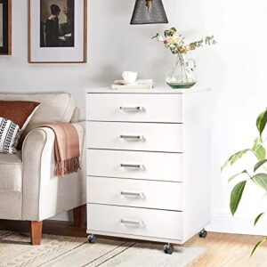 TUSY 5-Drawer Chest, Storage Dresser Cabinet with Wheels, White