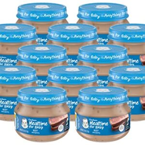 Gerber Mealtime for Baby 2nd Foods Baby Food Jar, Beef & Gravy, Non-GMO Pureed Baby Food, Made with Protein & Zinc, 2.5-Ounce Glass Jar (Pack of 12 Jars)