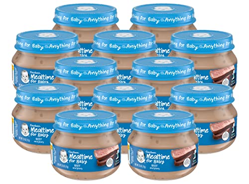 Gerber Mealtime for Baby 2nd Foods Baby Food Jar, Beef & Gravy, Non-GMO Pureed Baby Food, Made with Protein & Zinc, 2.5-Ounce Glass Jar (Pack of 12 Jars)