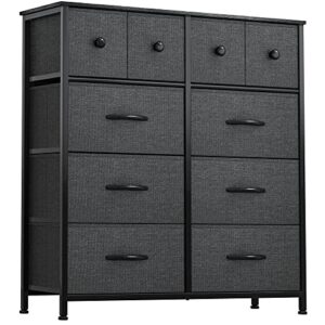 yitahome 10 drawers fabric dresser, dresser for bedroom, nursery, closets, tall chest organizer unit with sturdy steel frame, wooden top, black ash