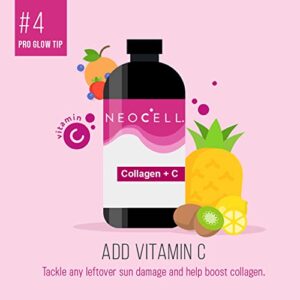 NeoCell Collagen Peptides + Vitamin C Liquid, 4g Collagen Per Serving, Gluten Free, Types 1 & 3, Promotes Healthy Skin, Hair, Nails & Joint Support, Pomegranate, 16 Oz