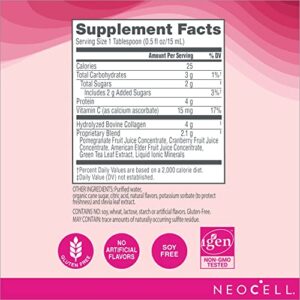 NeoCell Collagen Peptides + Vitamin C Liquid, 4g Collagen Per Serving, Gluten Free, Types 1 & 3, Promotes Healthy Skin, Hair, Nails & Joint Support, Pomegranate, 16 Oz