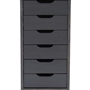 Linon Home Decor Products Corinne Six Drawer Storage, Grey Rolling Cart