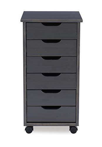 Linon Home Decor Products Corinne Six Drawer Storage, Grey Rolling Cart