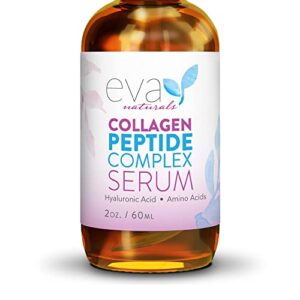 collagen peptide serum – anti aging collagen serum for face, skin brightening, reduces fine lines & wrinkles, heals, and repairs skin, microneedling serum with aloe vera & hyaluronic acid – peptide complex face serum by eva naturals (2 oz)