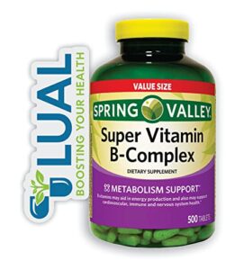 super vitamin b-complex tablets. includes luall fridge magnetic + spring valley super vitamin b-complex tablets dietary supplement (500 tablets)