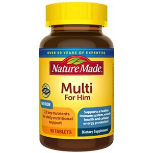 nature made multivitamin for him with no iron, men’s daily nutritional support, 90 tablets, 90 day supply