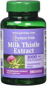 puritan’s pride milk thistle 4:1 extract 1000 mg softgels (silymarin), 180 count (pack of 2)