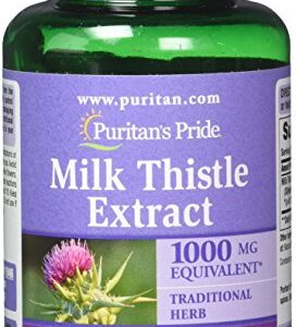 Puritan's Pride Milk Thistle 4:1 Extract 1000 Mg Softgels (Silymarin), 180 Count (Pack of 2)