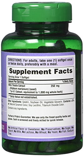 Puritan's Pride Milk Thistle 4:1 Extract 1000 Mg Softgels (Silymarin), 180 Count (Pack of 2)