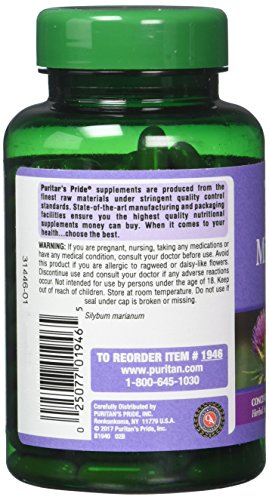 Puritan's Pride Milk Thistle 4:1 Extract 1000 Mg Softgels (Silymarin), 180 Count (Pack of 2)