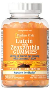 puritan’s pride lutein with zeaxanthin gummies, supports eye health, 60 count, white