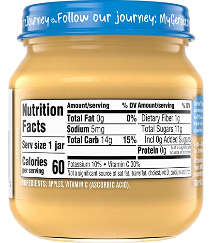 Gerber Natural for Baby 1st Foods Baby Food Jar, Apple, Made with Natural Fruit & Vitamin C, Non-GMO Pureed Baby Food, 4-Ounce Glass Jar (Pack of 10 Jars)