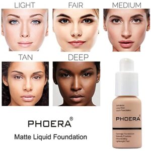 PHOERA Foundation ,Air Cushion CC Cream Natural Foundation ,Phoera Foundation Full Coverage,Phoera Face Primer, Kabuki Brush Foundation Brush Makeup,Makeup Sponge (102 Nude +# 02 Natural CC)