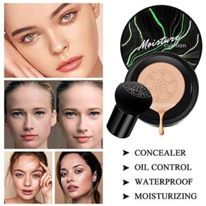 PHOERA Foundation ,Air Cushion CC Cream Natural Foundation ,Phoera Foundation Full Coverage,Phoera Face Primer, Kabuki Brush Foundation Brush Makeup,Makeup Sponge (102 Nude +# 02 Natural CC)