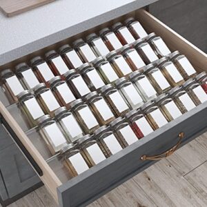 spice drawer organizer, 4 tiers 2 set clear acrylic slanted in drawer seasoning jars insert, expandable from 13″ to 26″, hold up 56 spice jars kitchen drawer countertop rack tray (jars not include)