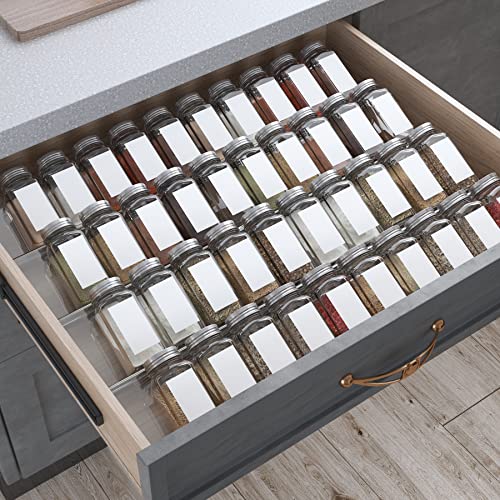 Spice Drawer Organizer, 4 Tiers 2 Set Clear Acrylic Slanted in Drawer Seasoning Jars Insert, Expandable From 13" to 26", Hold up 56 Spice Jars Kitchen Drawer Countertop Rack Tray (Jars not Include)