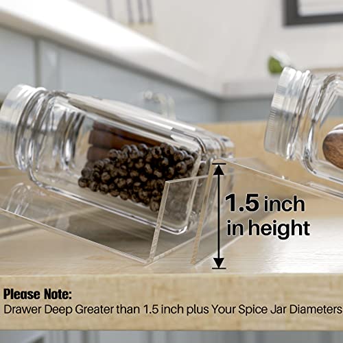 Spice Drawer Organizer, 4 Tiers 2 Set Clear Acrylic Slanted in Drawer Seasoning Jars Insert, Expandable From 13" to 26", Hold up 56 Spice Jars Kitchen Drawer Countertop Rack Tray (Jars not Include)