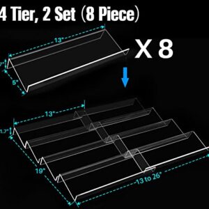 Spice Drawer Organizer, 4 Tiers 2 Set Clear Acrylic Slanted in Drawer Seasoning Jars Insert, Expandable From 13" to 26", Hold up 56 Spice Jars Kitchen Drawer Countertop Rack Tray (Jars not Include)