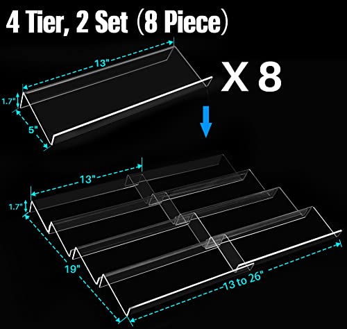 Spice Drawer Organizer, 4 Tiers 2 Set Clear Acrylic Slanted in Drawer Seasoning Jars Insert, Expandable From 13" to 26", Hold up 56 Spice Jars Kitchen Drawer Countertop Rack Tray (Jars not Include)