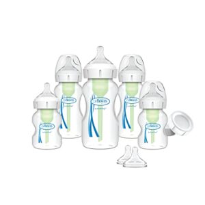 dr. brown’s natural flow® anti-colic options+™ wide-neck baby bottle newborn feeding set with baby bottle travel caps