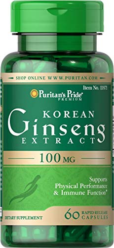 Puritans Pride Korean Ginseng Standardized 100 mg Capsules, 60 Count