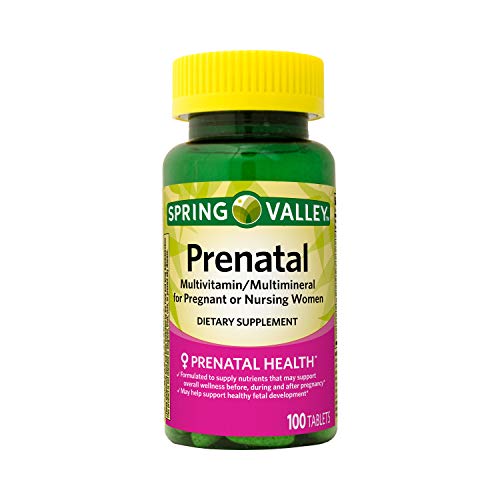 Prenatal Multivitamin and Multimineral, Folic Acid 800 mcg Tablets (100ct) with Vitamin A, B-6, B-12, C, D, E Bundle w/ No Fluff Prenatal Info Guide