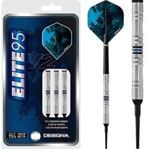 designa darts elite 95 v2 | 95% tungsten barrel soft tip dart set with shafts and flights, m1, 19g (d9851)