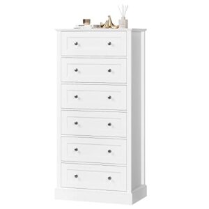 facbotall 6 drawer dresser, tall white dresser for bedroom with mental double handles, chest of drawers for clothes storage cabinet hallway living room