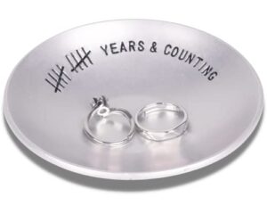 purerejuva 10th anniversary tin gifts – 4 in, engraved, aluminum wedding ring holder dish & gift box – 10 year anniversary for him & 10 year anniversary for her smooth style