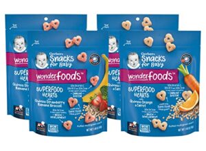 gerber snacks for baby wonder foods superfood hearts puffed multigrain snack, 2 flavor variety pack, 1.48-ounce resealable pouches (pack of 4 pouches)