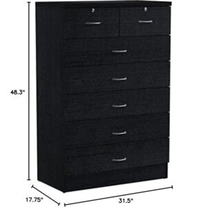 HODEDAH IMPORT HI70DR Black 7 with Locks On 2-Top Chest of Drawers