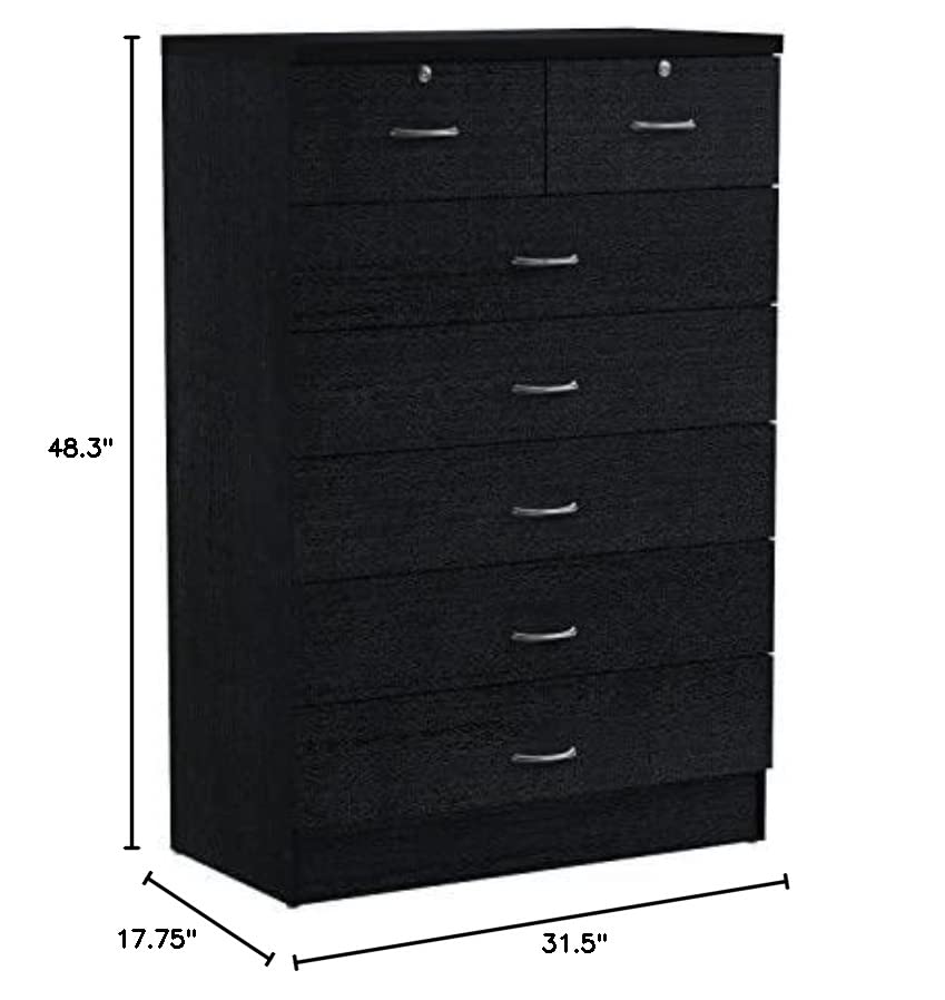 HODEDAH IMPORT HI70DR Black 7 with Locks On 2-Top Chest of Drawers