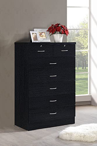 HODEDAH IMPORT HI70DR Black 7 with Locks On 2-Top Chest of Drawers