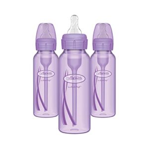 dr. brown’s natural flow® anti-colic options+™ narrow baby bottles 8 oz/250 ml, with level 1 slow flow nipple, 3 pack, 0m+ purple