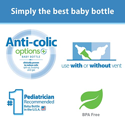 Dr. Brown’s Natural Flow® Anti-Colic Options+™ Narrow Baby Bottles 8 oz/250 mL, with Level 1 Slow Flow Nipple, 3 Pack, 0m+ Purple