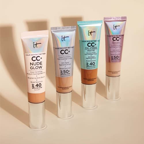 IT Cosmetics Your Skin But Better CC+ Cream, Medium Tan (W) - Color Correcting Cream, Full-Coverage Foundation, Hydrating Serum & SPF 50+ Sunscreen - Natural Finish - 1.08 fl oz