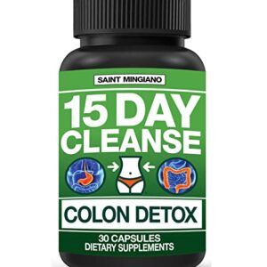 Saint Mingiano 15 Day Cleanse | Colon Detox with Natural Laxative for Constipation & Bloating. 30 Pills to Detoxify & Boost Energy | Extra-Strength Senna Leaf Supplements | Strong for Some People.