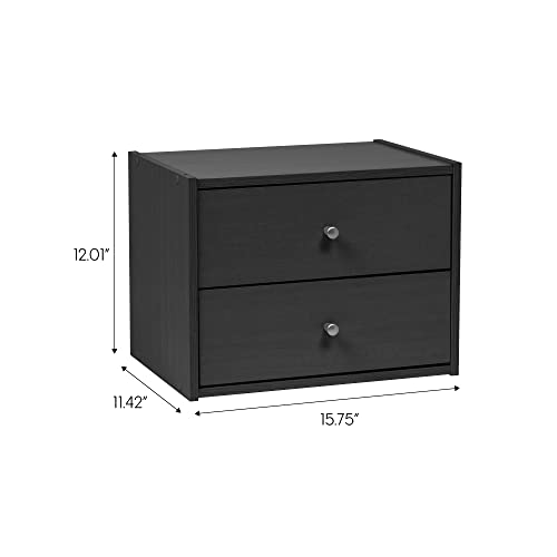 IRIS USA 2-Drawer Modular Wood Stacking Storage Box, for Office Closet and Nightstand, Easy Assembly, Stacking Storage Boxes, Black