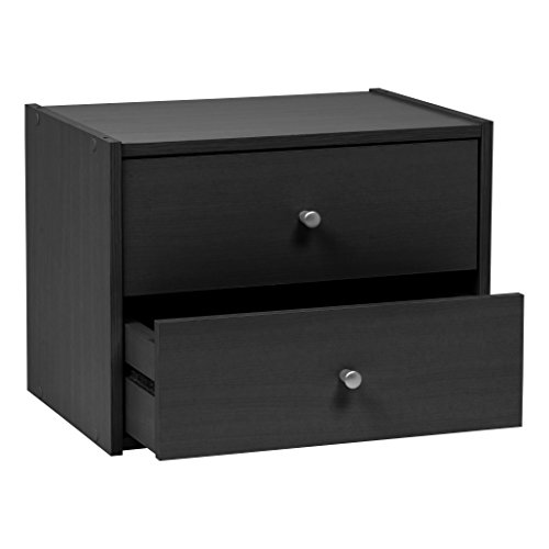 IRIS USA 2-Drawer Modular Wood Stacking Storage Box, for Office Closet and Nightstand, Easy Assembly, Stacking Storage Boxes, Black