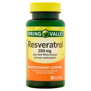 spring valley resveratrol plus red wine extract softgels, 250mg, 30 count