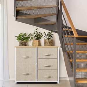 Pipishell Fabric Dresser, 5 Drawer Storage Chest Tower, Organizer Unit for Bedroom, Hallway, Entryway, Closets and Living Room -Sturdy Steel Frame, Wood Top, Easy Pull